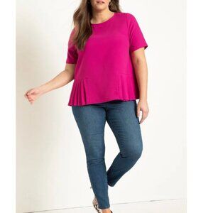 ELOQUII Fuchsia Pink Pleated Hem Blouse Top Stretch Size 20